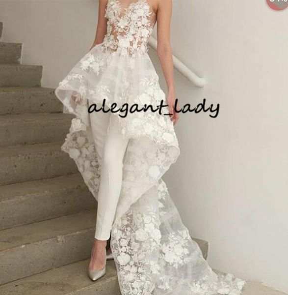 3d floral beach bridal wedding jumpsuit with train 2018 modest sheer jewel neck outdoor summer holiday garden wedding gown, White
3d floral beach bridal wedding jumpsuit with train 2018 modest sheer jewel neck outdoor summer holiday garden wedding gown, White