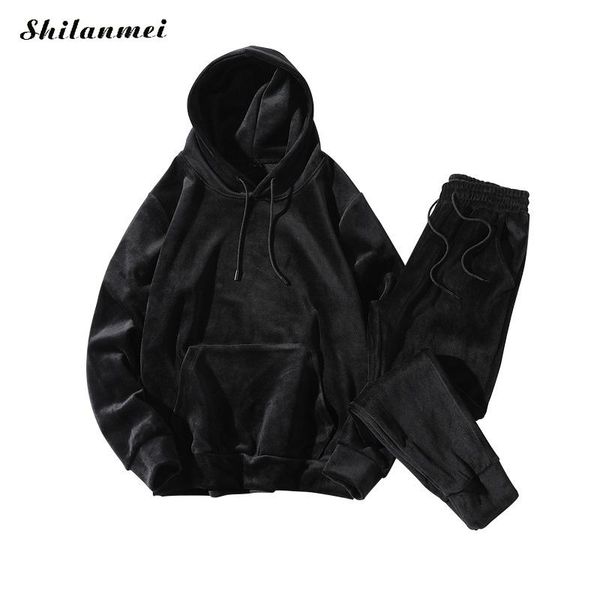 men's velvet two piece hooded sweatshirts trousers casual sets plus size black long sleeve sleeve fashion streetwear sets, Gray
men's velvet two piece hooded sweatshirts trousers casual sets plus size black long sleeve sleeve fashion streetwear sets, Gray