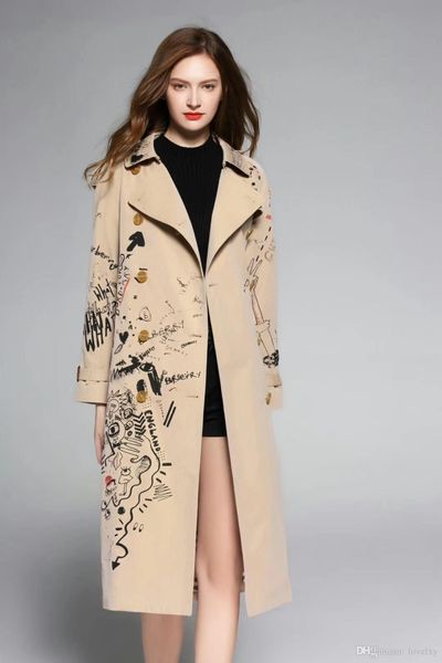 women's windbreaker long double-breasted jacket belt slim graffiti pattern british aristocratic style spring and autumn shirt 1c, Tan;black
women's windbreaker long double-breasted jacket belt slim graffiti pattern british aristocratic style spring and autumn shirt 1c, Tan;black