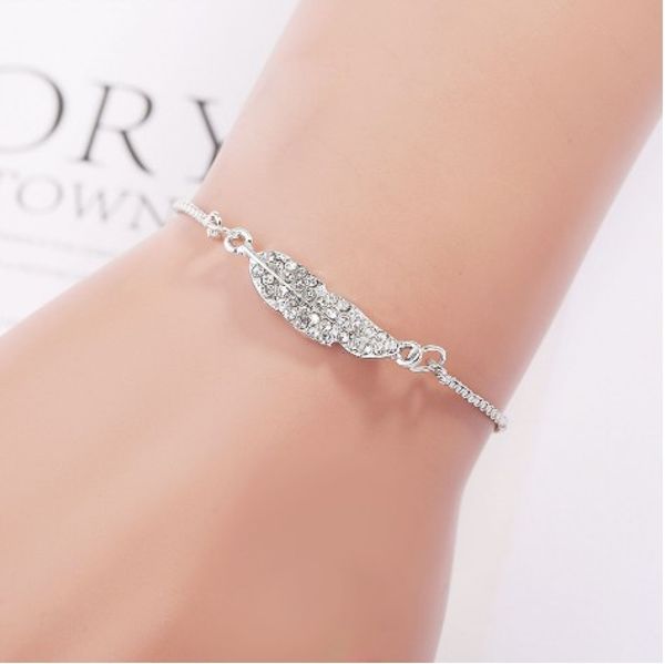 

expandable bracelets girls/ladies stylish rhinestoned leaf charm alloy silver filled punk hand chain bracelets, Golden;silver