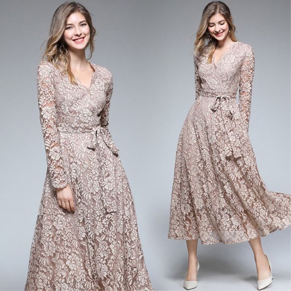 2021 autumn women's dress european and american explosions v neck embroidered lace long sleeve slim skirt, Black;gray
2021 autumn women's dress european and american explosions v neck embroidered lace long sleeve slim skirt, Black;gray