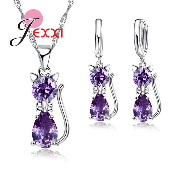jexxi cute cat pendant necklaces hoop earrings jewelry sets for women girls water drop cubic zircon bridal jewelry set 7 colors, Silver 
jexxi cute cat pendant necklaces hoop earrings jewelry sets for women girls water drop cubic zircon bridal jewelry set 7 colors, Silver