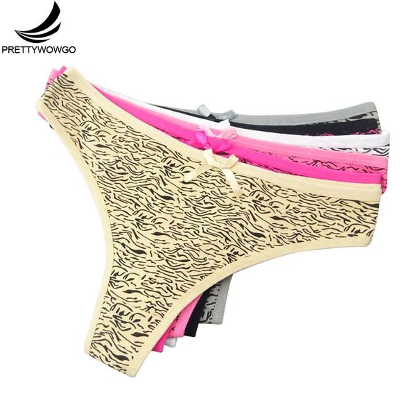 prettywowgo 6 pcs/lot women's clothing 2017 new arrival ladies g string panties retro printed cotton thong l xl 7329, Black;white