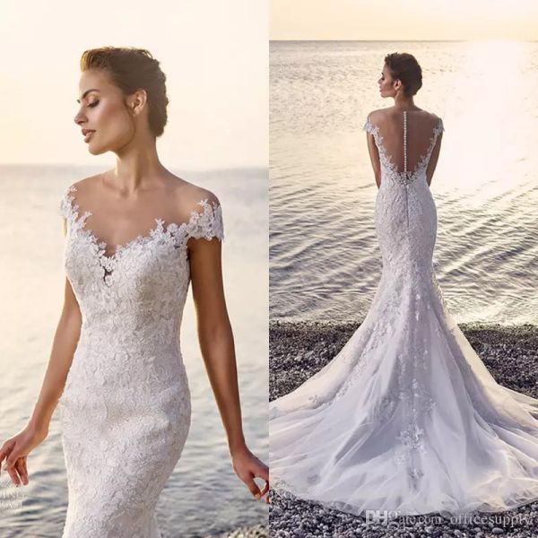 eddy k последние свадебные платья mermaid shee neck capped sleeves кружева appliqued tulle sweep train beach bridal gown свадебное платье вы, White
eddy k последние свадебные платья mermaid shee neck capped sleeves кружева appliqued tulle sweep train beach bridal gown свадебное платье вы, White