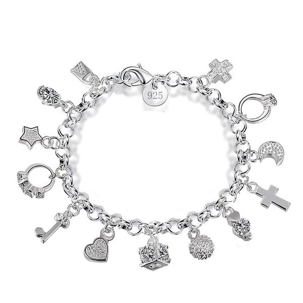 925 silver plated charm bracelet pendant 13 fashion party jewelry christmas gift kka1089, Black
925 silver plated charm bracelet pendant 13 fashion party jewelry christmas gift kka1089, Black