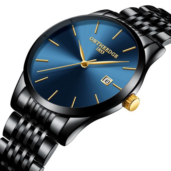 

ontheedge mens wristwatches luxury black blue gold stainless steel man watches 30m waterproof calendar original men's watch, Slivery;brown