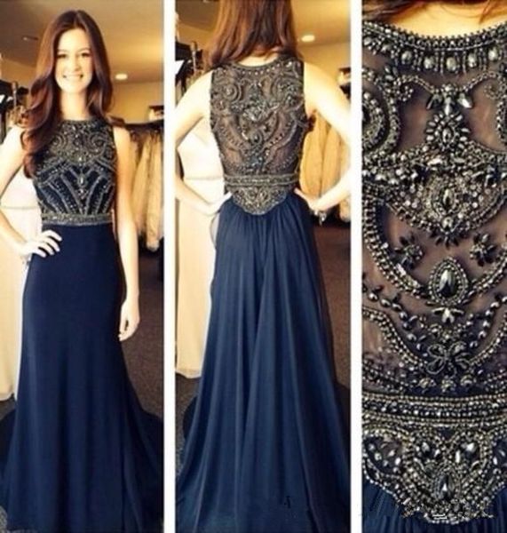 new dark navy rhinestones crystalsprom dress jewel neck sleeveless chiffon floor length evening dress formal party gown, Black 
new dark navy rhinestones crystalsprom dress jewel neck sleeveless chiffon floor length evening dress formal party gown, Black