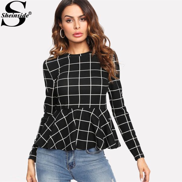 sheinside 2017 black plaid grid peplum ruffle blouse round neck long sleeve elegant women elegant work wear blouse, White
sheinside 2017 black plaid grid peplum ruffle blouse round neck long sleeve elegant women elegant work wear blouse, White