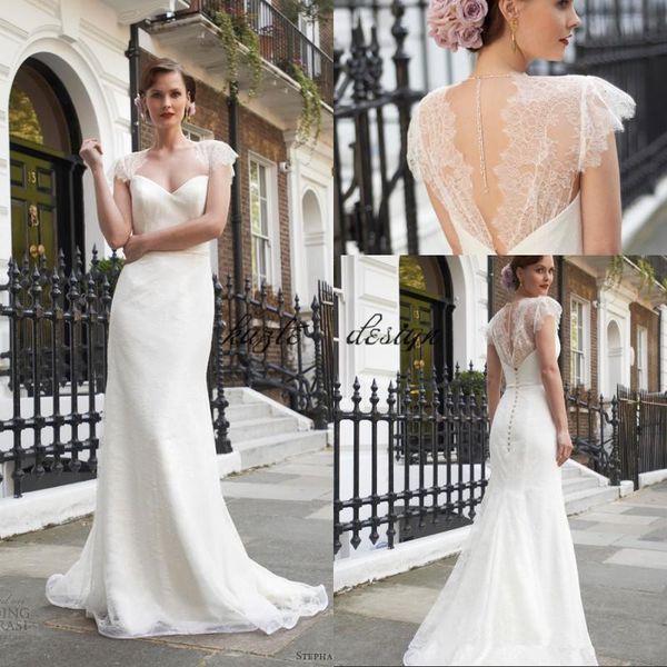 stephanie allin 2018 vintage wedding dresses sweetheart cap sleeves floor length lace bridal gowns custom made, White
stephanie allin 2018 vintage wedding dresses sweetheart cap sleeves floor length lace bridal gowns custom made, White