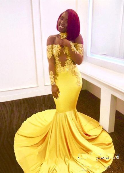 Sexy Yellow Prom Dresses Long Sleeves Mermaid Off the Shoulder Lace Evening Dresses 2018 Formal Appliques Satin Arabic Party Gowns
Sexy Yellow Prom Dresses Long Sleeves Mermaid Off the Shoulder Lace Evening Dresses 2018 Formal Appliques Satin Arabic Party Gowns