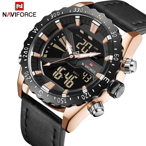 

naviforce men watch sport chonograph watches men's quartz clock analog digital waterproof wrist watch relogio masculino, Slivery;brown