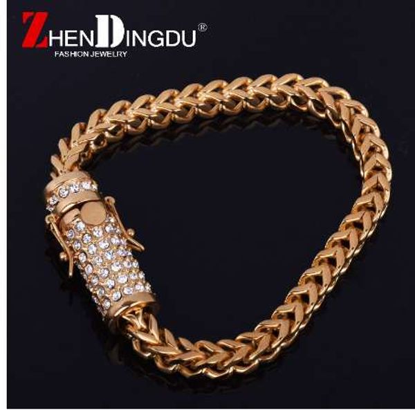 box clasp fox franco link bracelet men stainless steel jewelry iced rhinestone gold silver filled chain hip hop bracelet 21cm, Black
box clasp fox franco link bracelet men stainless steel jewelry iced rhinestone gold silver filled chain hip hop bracelet 21cm, Black
