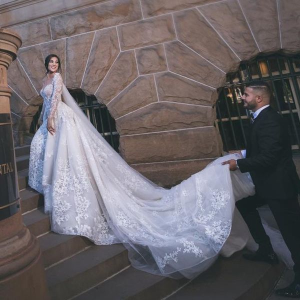 charming mermaid weddding dress with overskirt sheer jewel neck lace applique long sleeve wedding gown 2018 romantic dubai vestido de novia, White
charming mermaid weddding dress with overskirt sheer jewel neck lace applique long sleeve wedding gown 2018 romantic dubai vestido de novia, White