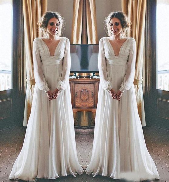 modest hippie boho beach wedding dresses 2020 long sleeves v neck plus size chiffon summer maternity country greek style bridal gowns, White
modest hippie boho beach wedding dresses 2020 long sleeves v neck plus size chiffon summer maternity country greek style bridal gowns, White