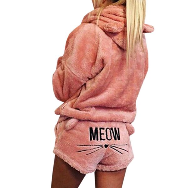 new autumn winter women's two piece set pajamas warm coral velvet suit sleepwear cute cat pattern hoodies shorts out fit, White
new autumn winter women's two piece set pajamas warm coral velvet suit sleepwear cute cat pattern hoodies shorts out fit, White