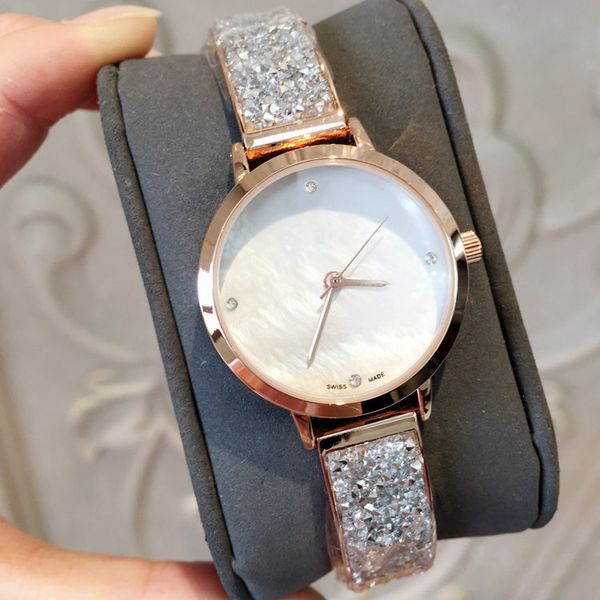 

2019 новая модель моды роскошные женские часы с бриллиантом из розового золота специальный дизайн relojes de marca mujer леди платье часы кв, Slivery;brown