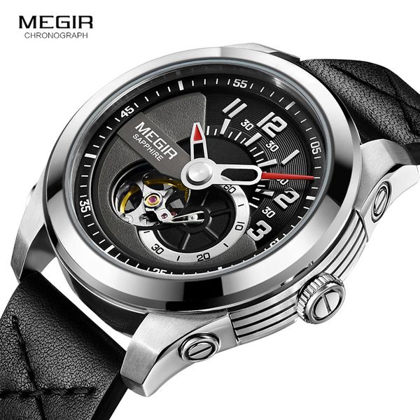 megir fashion men's leather strap mechanical watches black analogue skeleton mechanical wristwatch for man waterproof, Slivery;brown
megir fashion men's leather strap mechanical watches black analogue skeleton mechanical wristwatch for man waterproof, Slivery;brown