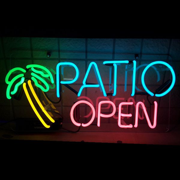 17" Patio Open Palm Business Real Glass Tube Neon Sign Lamp Wall Decor Beer Bar Light