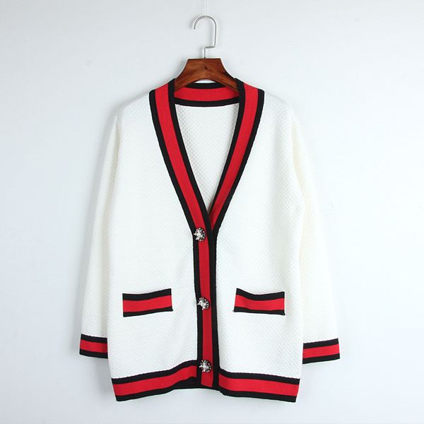 2017 classic red black white stripes cardigan high-end pearl buckle loose v-neck knit outwear women ladies chic cardigan, White;black
2017 classic red black white stripes cardigan high-end pearl buckle loose v-neck knit outwear women ladies chic cardigan, White;black