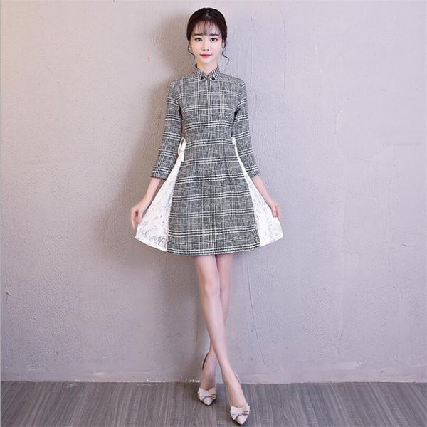 2018 fashion modern patchwork woolen and lace vintage chinese style dress for women qipao ladies vietnam new ao dai dress, Red 
2018 fashion modern patchwork woolen and lace vintage chinese style dress for women qipao ladies vietnam new ao dai dress, Red