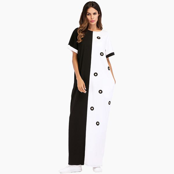 187055 middle east muslim women dress arabia dubai saudi arabia long skirt round neck black white contrast patchwork lesser bairam robes, Red
187055 middle east muslim women dress arabia dubai saudi arabia long skirt round neck black white contrast patchwork lesser bairam robes, Red