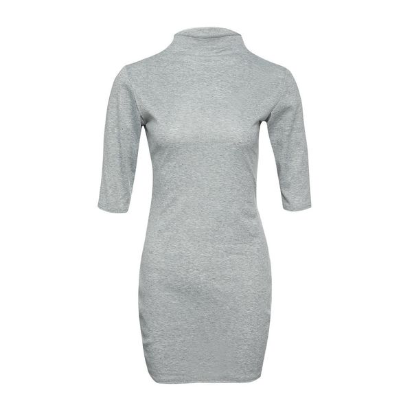 european and american autumn fashion dress high necked long sleeved dress zc2845, Black;gray
european and american autumn fashion dress high necked long sleeved dress zc2845, Black;gray