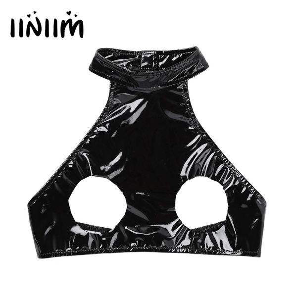 women fashion wet look faux leather sleeveless halter neck backless open bust club evening party crop tank clothing, White
women fashion wet look faux leather sleeveless halter neck backless open bust club evening party crop tank clothing, White