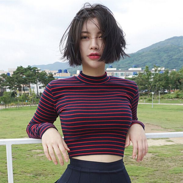 2018 new female fashion striped high collar open navel short paragraph long-sleeved casual punk female personality t-shirt wt168817 wr, White
2018 new female fashion striped high collar open navel short paragraph long-sleeved casual punk female personality t-shirt wt168817 wr, White