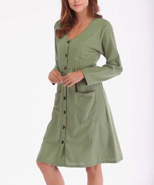 european and american autumn and winter women's shirt button pocket long-sleeved dress, Black;gray
european and american autumn and winter women's shirt button pocket long-sleeved dress, Black;gray