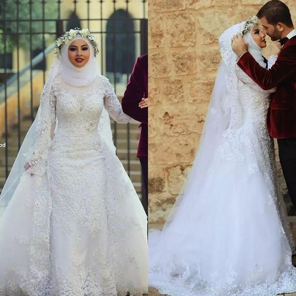 muslim lace long sleeve mermaid wedding dresses with detachable skirt tulle beads bridal gowns plus size custom made from china en12139, White
muslim lace long sleeve mermaid wedding dresses with detachable skirt tulle beads bridal gowns plus size custom made from china en12139, White