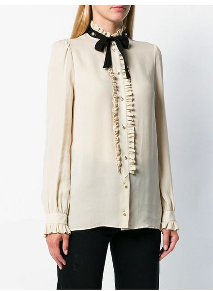 brand designer women elegant blouse 2018 early autumn ruffles stand collar bow tie pearl buttons long sleeve sashes shirts party, White
brand designer women elegant blouse 2018 early autumn ruffles stand collar bow tie pearl buttons long sleeve sashes shirts party, White