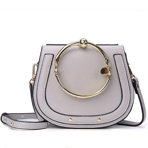 

Ring Unique Metal Top Handle Casual Girls Shoulder Bag Handbag Crossbody For Women Famous Designer PU Leather Messenger Bags 725