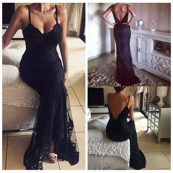 2019 spaghetti black lace appliques slim mermaid prom dresses backless sweep train evening party gowns celebrity party gowns beading
2019 spaghetti black lace appliques slim mermaid prom dresses backless sweep train evening party gowns celebrity party gowns beading