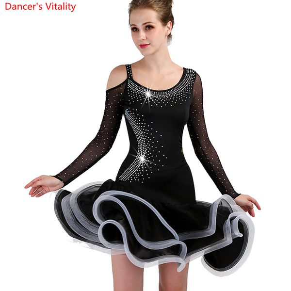 2018 new latin dance dress luxury diamond long sleeves fishbone dresses women girls latin ballroom dance stage performance dress, Black;red
2018 new latin dance dress luxury diamond long sleeves fishbone dresses women girls latin ballroom dance stage performance dress, Black;red