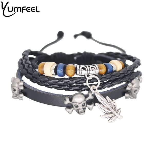 yumfeel leaf feather skull multilayer leather bracelet men fashion braided handmade star rope wrap bracelets & bangles male gift, Golden;silver
yumfeel leaf feather skull multilayer leather bracelet men fashion braided handmade star rope wrap bracelets & bangles male gift, Golden;silver