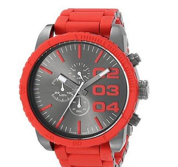 

new down chronograph gunmetal dial red silicone mens watch dz4289 4289+originla box, Slivery;brown