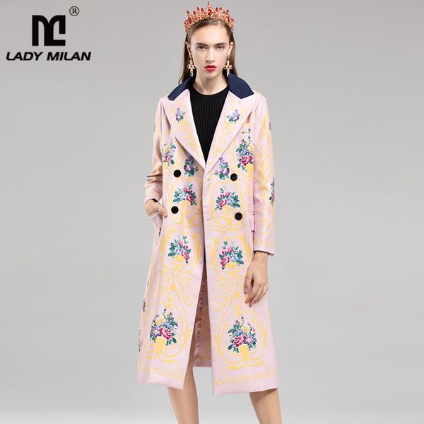 

new arrival 2018 autumn winter women's designer trench coats notched collar double breasted floral overcoats outerwear, Tan;black