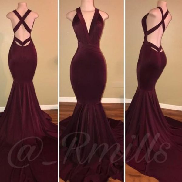 burgundy 2018 prom dresses simple velvet sleeveless mermaid party dresses backless sweep train celebrity evening gowns, Black
burgundy 2018 prom dresses simple velvet sleeveless mermaid party dresses backless sweep train celebrity evening gowns, Black