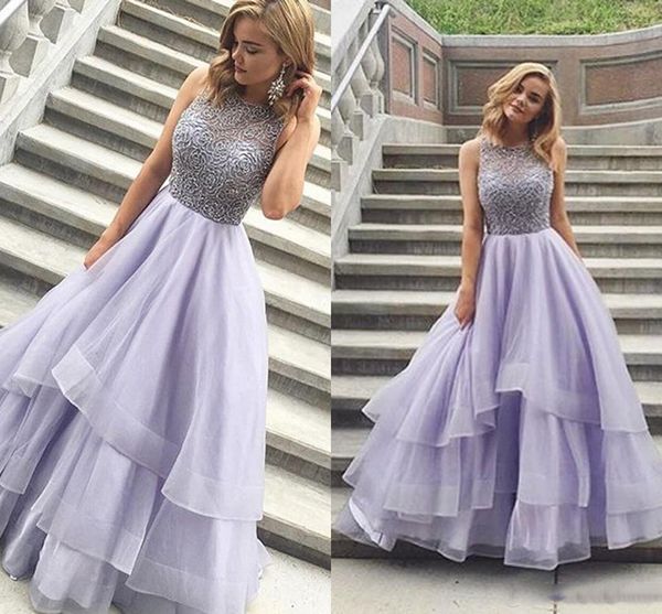 glamorous beading tiered ball gown prom dresses charming scoop sleeveless organza backless lavender long evening dresses formal gowns, Black 
glamorous beading tiered ball gown prom dresses charming scoop sleeveless organza backless lavender long evening dresses formal gowns, Black