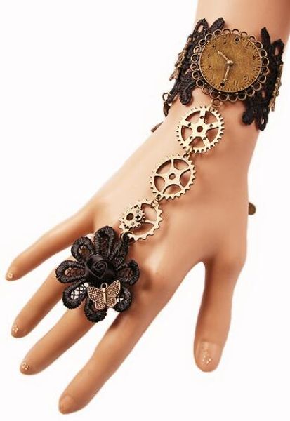 new fashion vintage black lace bracelet women's steam engine gear hand ornaments band ring stylish classic elegant, Golden;silver
new fashion vintage black lace bracelet women's steam engine gear hand ornaments band ring stylish classic elegant, Golden;silver