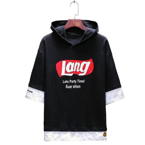 2018 лето мужская с капюшоном футболка новая мода лоскутное с коротким рукавом футболка мужская повседневная письмо печати slim fit топ трой, White;black 
2018 лето мужская с капюшоном футболка новая мода лоскутное с коротким рукавом футболка мужская повседневная письмо печати slim fit топ трой, White;black