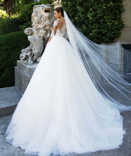 vintage sheer neck lace wedding dresses a line long illusion sleeves applique floor length wedding bridal dresses custom, White
vintage sheer neck lace wedding dresses a line long illusion sleeves applique floor length wedding bridal dresses custom, White