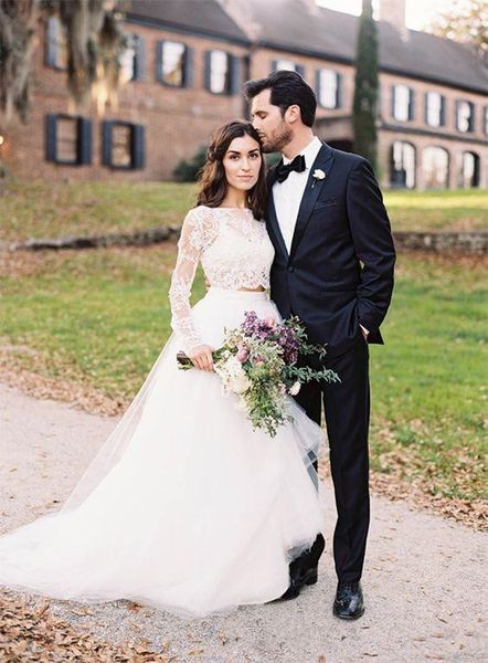 two pieces garden lace wedding dresses 2019 new custom made sweep train a-line vintage long sleeve tulle bridal gowns vestidos de noiva w706, White
two pieces garden lace wedding dresses 2019 new custom made sweep train a-line vintage long sleeve tulle bridal gowns vestidos de noiva w706, White