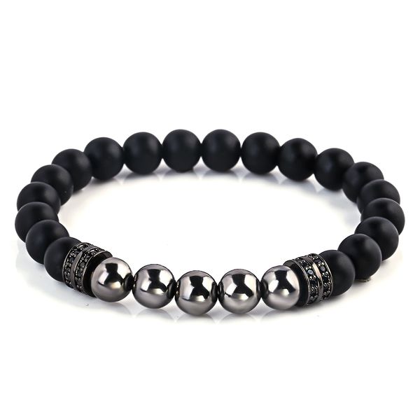 

2018 new fashion stone grey metal bead charm bracelet men jewelry 8mm matte beads with column hematite bracelet for men gift, Black