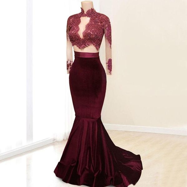 long sleeve mermaid evening dress high neck beads lace appliqued velvet 2 piece prom gowns 2018 custom made formal occasion dress, Black
long sleeve mermaid evening dress high neck beads lace appliqued velvet 2 piece prom gowns 2018 custom made formal occasion dress, Black