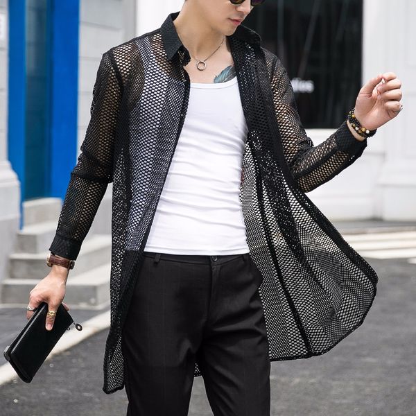 2018 new men's clothing medium length long sleeved body repair shirt personality netted sunscreen hairdresser nightclub shirt, White;black
2018 new men's clothing medium length long sleeved body repair shirt personality netted sunscreen hairdresser nightclub shirt, White;black