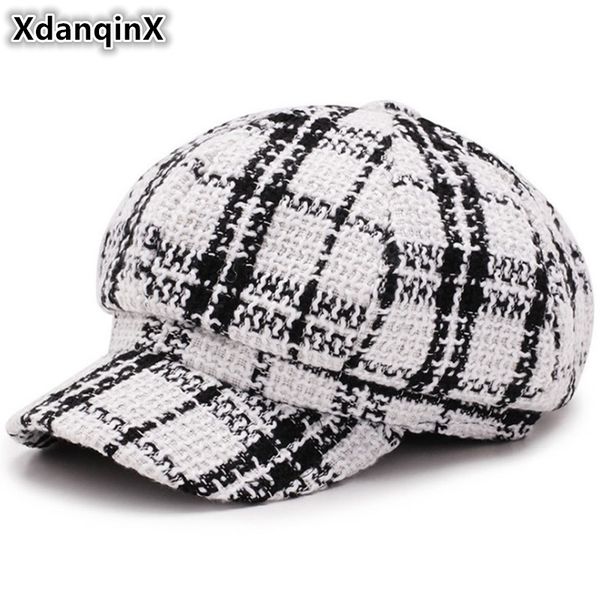 xdanqinx autumn winter women's hat british trend retro newsboy caps gorras mujer elegant female beret plaid flat cap for women, Blue;gray
xdanqinx autumn winter women's hat british trend retro newsboy caps gorras mujer elegant female beret plaid flat cap for women, Blue;gray