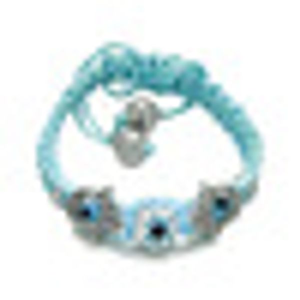 

evil eye protection amulet hamsa hand sky blue cord bracelet simulated-hematite beads, Golden;silver