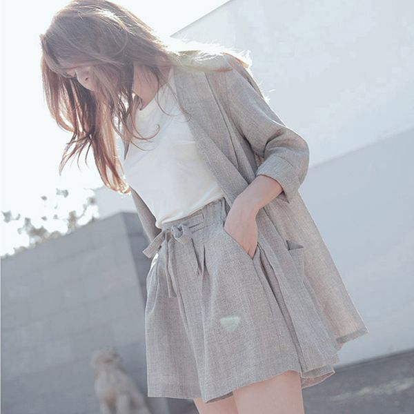 fashion cotton linen summer suit female 2 pieces set tracksuit for women loose blazer &bow elastic waist short pant suits quality wholesale, Gray
fashion cotton linen summer suit female 2 pieces set tracksuit for women loose blazer &bow elastic waist short pant suits quality wholesale, Gray