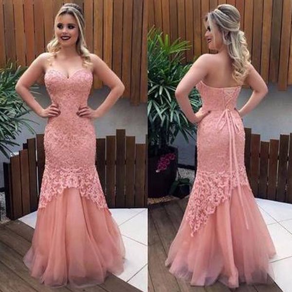 2019 arabic prom dresses mermaid sweetheart sleeveless lace tulle floor length evening party gowns lace-up back dusty pink formal dress, Black
2019 arabic prom dresses mermaid sweetheart sleeveless lace tulle floor length evening party gowns lace-up back dusty pink formal dress, Black